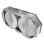 Back isometric view of vandal-proof jumbo toilet paper dispenser showing lock housing