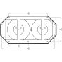 Line drawing of back view with mounting hole placements for jumbo roll dispenser