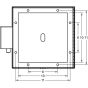 Technical rear drawing showing hole spacing and conduit access opening