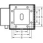 Line drawing of rear view with mounting dimensions and hole placement