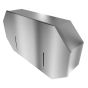Heavy-duty stainless steel two-roll mini jumbo toilet paper dispenser with keyed lock front isometric view