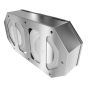 Rear isometric showing surface mounting holes and secure construction