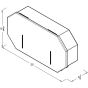 Dimensional line drawing of two-roll mini jumbo capacity dispenser with lock

