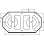 Technical drawing of the back panel with 3/8” mounting hole