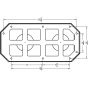 Technical back panel drawing with 3/8” mounting holes