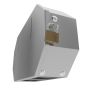 Side Iso Metric: Side view of vandal-resistant two-roll mini jumbo toilet paper dispenser with left/right mounting capability