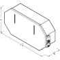 Dimensional drawing showing two-roll mini jumbo capacity and universal paper compatibility