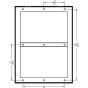 Technical drawing of back panel with 3/8” mounting holes and frame depth