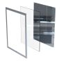 Side view of shatterproof mirror showcasing slim ½” bezel profile