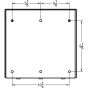Rear technical drawing showing 3/8” mounting hole placements