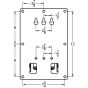 Technical drawing showing rear mounting hole configuration and spacing