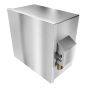 Wide stainless steel paper towel dispenser front view with padlock shroud