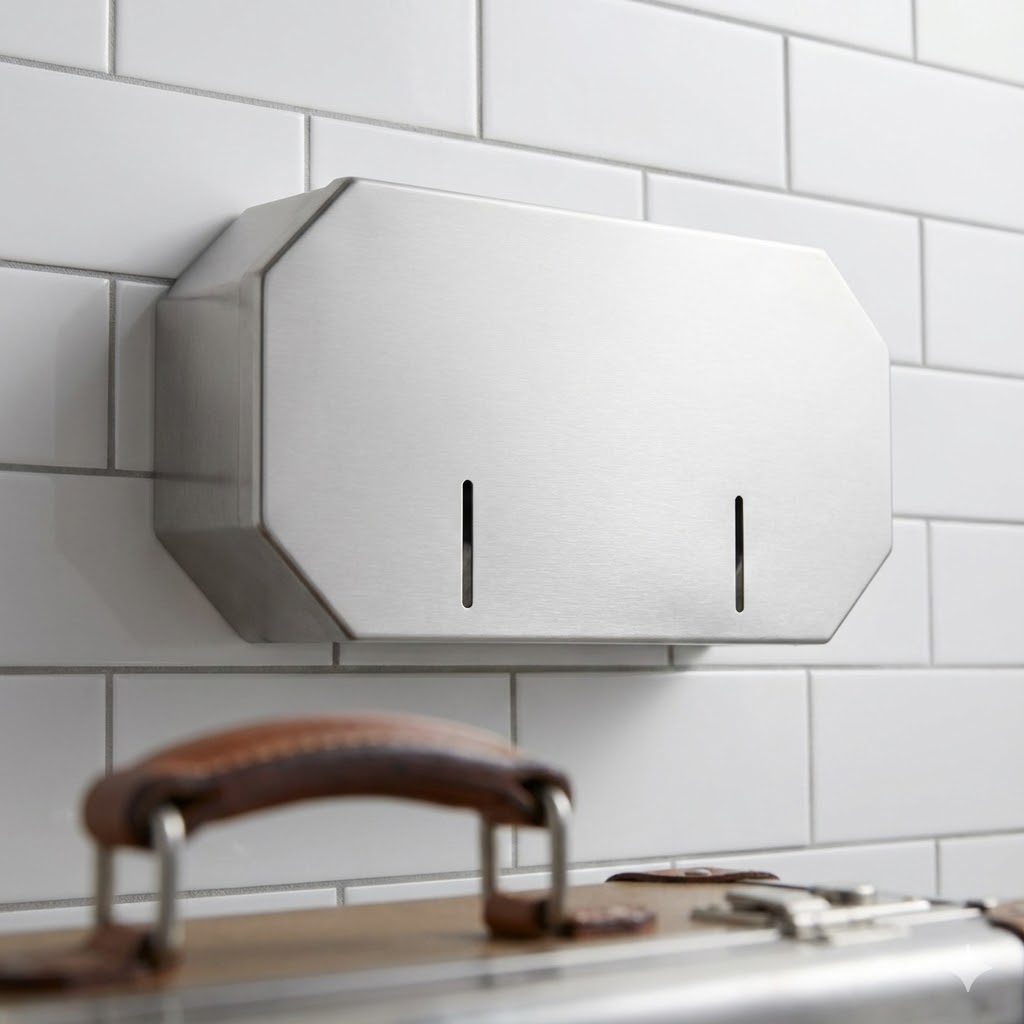 Heavy duty stainless steel Vandal Stop dispenser mounted on wall