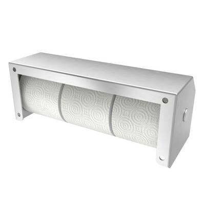 Back View - Heavy Duty High Capacity Three Roll Shrouded Stainless Commercial Toilet Paper Holder